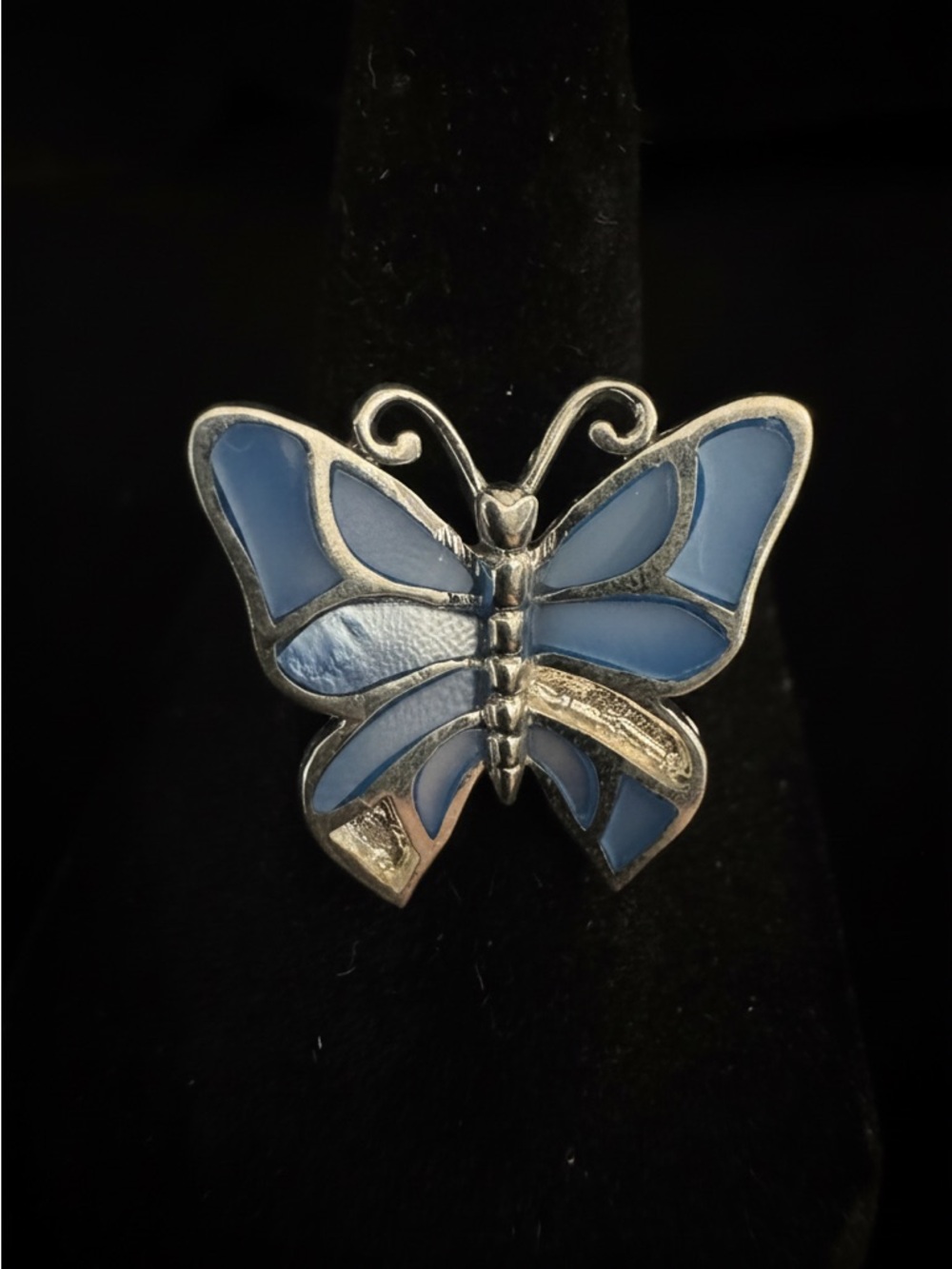 Blue Butterfly Enamel Statement ring sterling silver